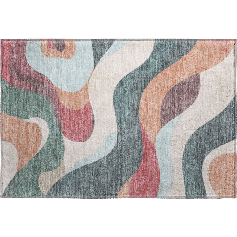 Premium Machine Washable Mayfield AMF2186 swirls Rug, 1'8" x 2'6", Coral