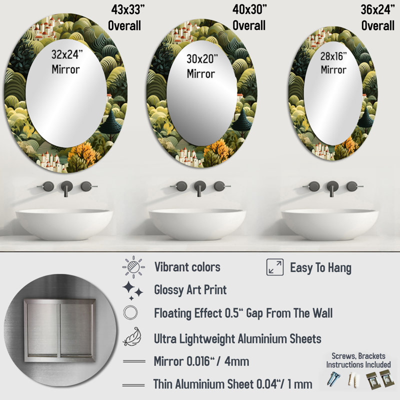 Miroir mural vert Green Dreamy Forest Landscape, H 40 po x l 30 po