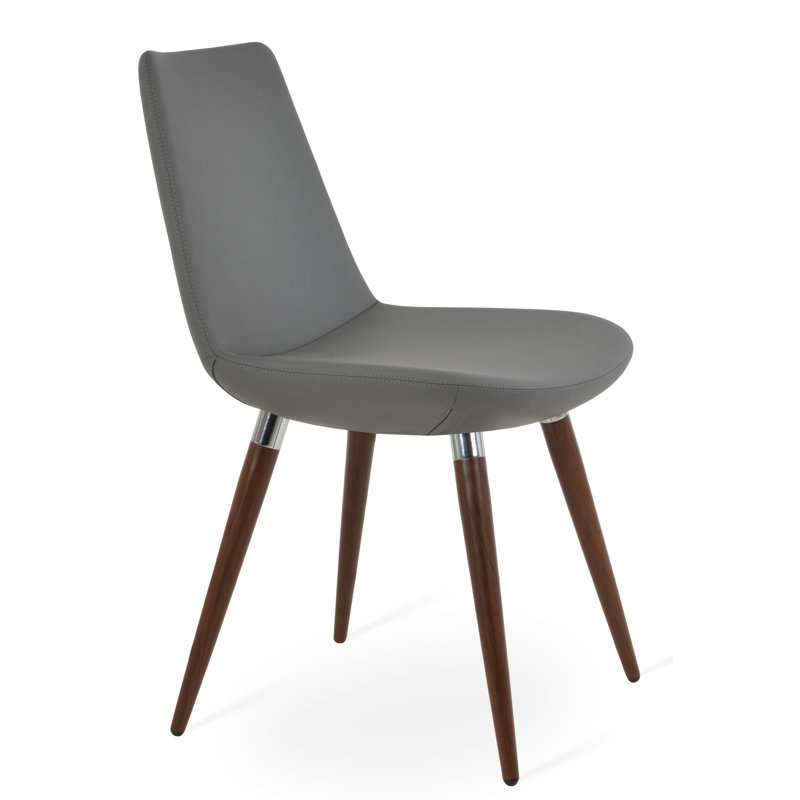 Chaise Eiffel, Noyer / Chrome, Similicuir gris