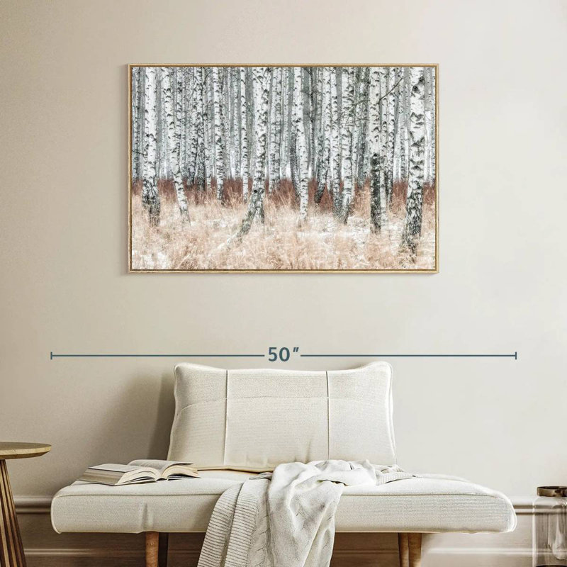 Hiver, forêt de bouleaux, Cadre flottant en bois naturel, 40 po x 27 po