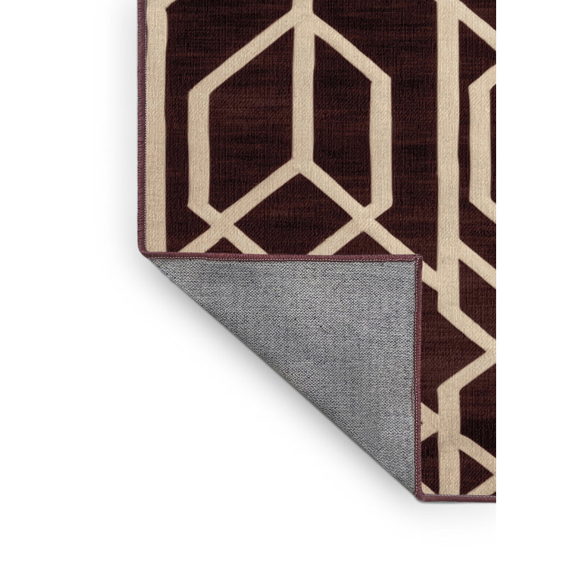 Tapis brun treillis lavable à la machine, Rond 6 pi