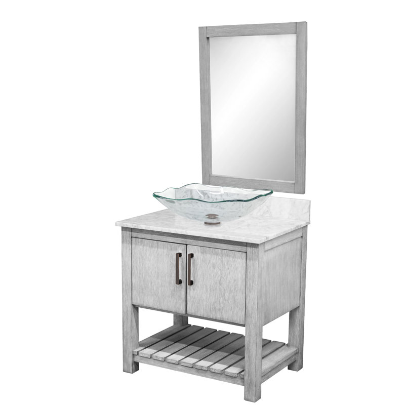 Meuble-lavabo 36 po avec comptoir en marbre de Carrare, lavabo et miroir, Bronze frotté à l'huile