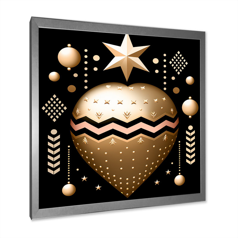 «Golden Geometric Glam Heart» sur impression sur toile, H 30 po x l 30 po x P 1 po, Cadre simple argenté