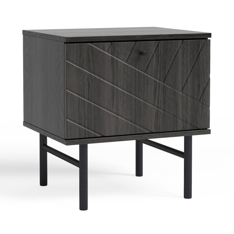 Latitude Run Lanai End Table in Modern Design Nightstand with Storage, Black Oak Effect