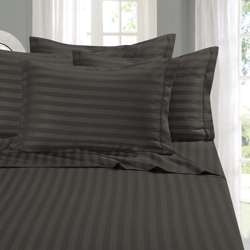 6-Piece 100 GSM Striped Microfiber Sheet Set with 4 Pillowcases, Gray, Full Sheet Set + Fitted Sheet + 4 Pillowcases