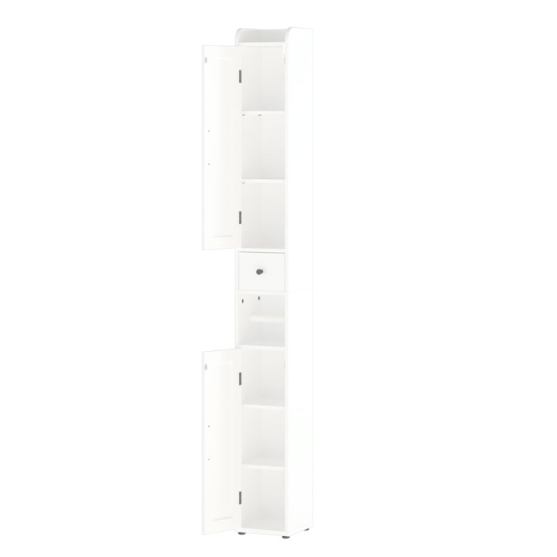 69.52" Tall Slim Freestanding 2 - Door Bathroom Cabinet With 3 Adjustable Shelves, Tip, Open Compartments, White For Bathroom, Kitchen And Study In Small Areas Of Home , Living Spaces