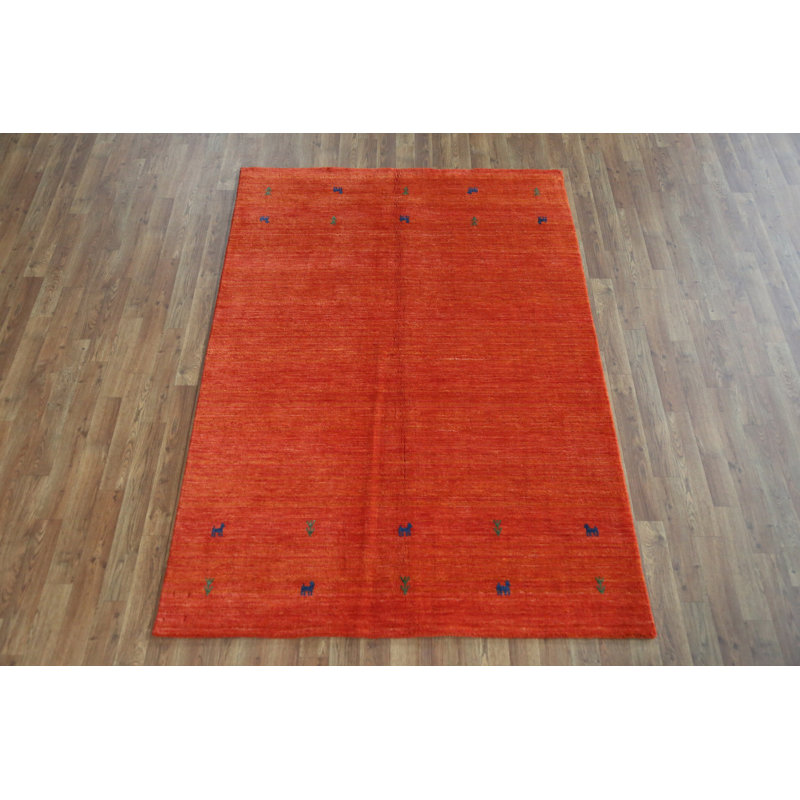 Handmade Orange Wool Gabbeh Style Indian Rug 5x7