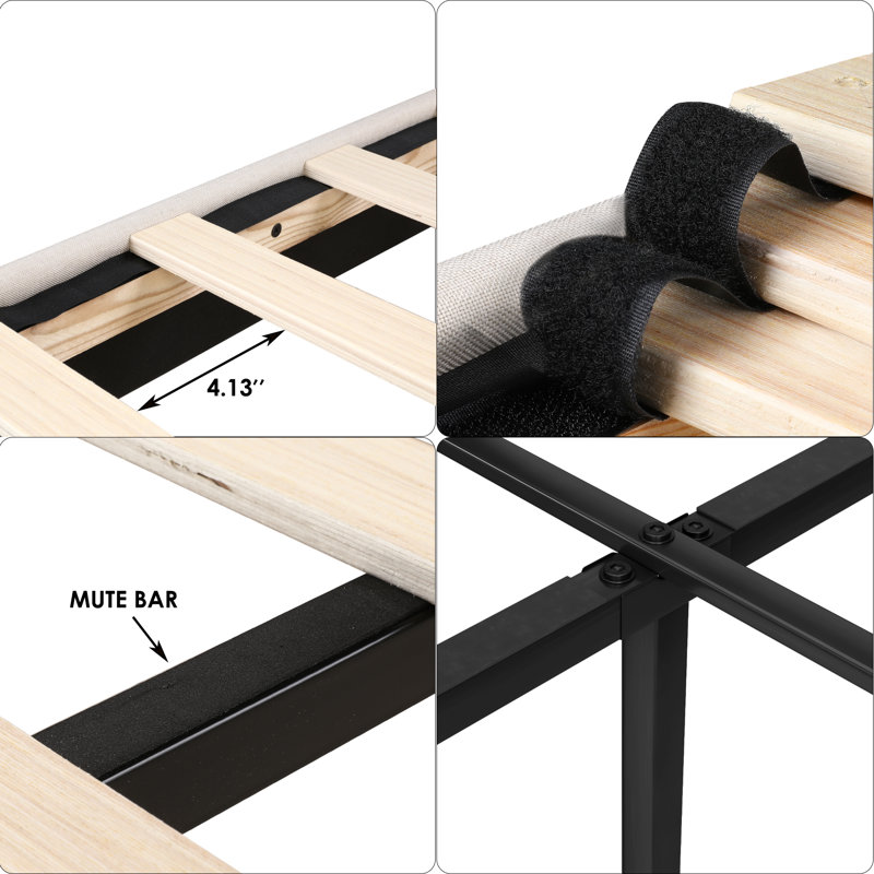 Lofgren Tufted Upholstered Platform Bed with Adjustable Headboard, Queen, Light Beige