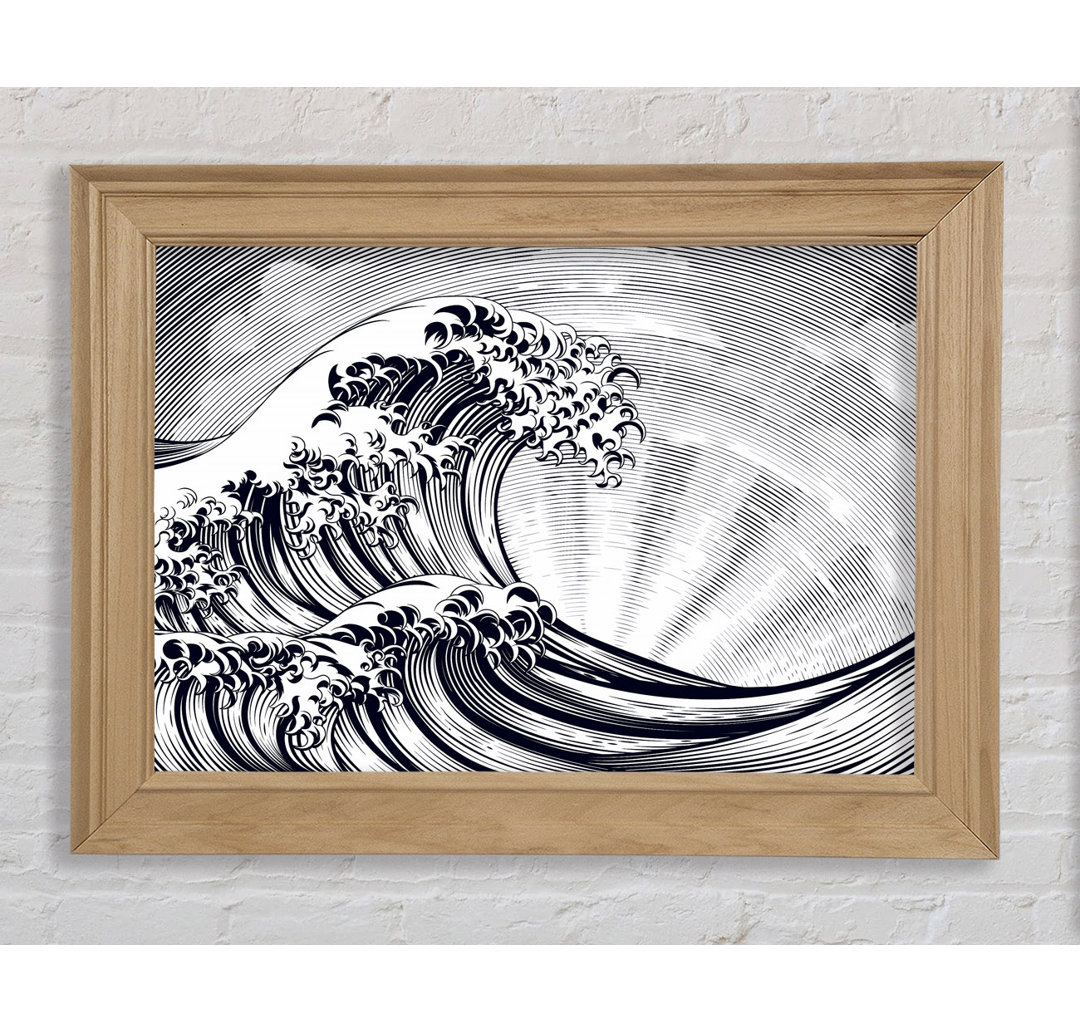 Black Wave Sun Beam Gerahmter Druck Wandkunst