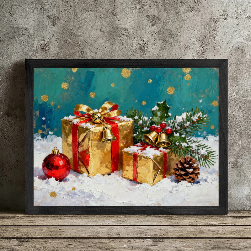 Cadre noir, peinture à l'huile, cadeau, art mural, décoration festive de luxe, H 9 po x l 11 po