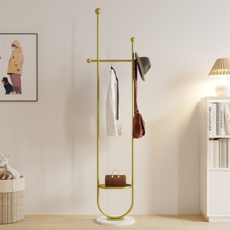 Golden Metal Clothes Rack with Shelf
