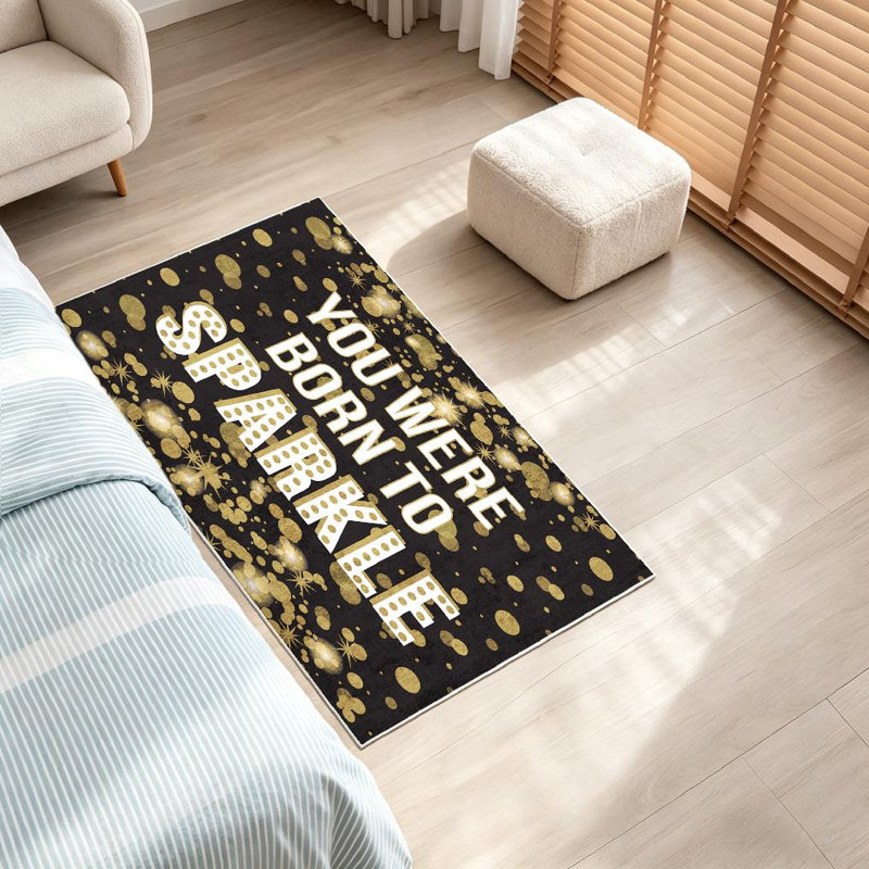 Tapis doré lavable à la machine, «You are Born To Sparkle», Rectangle 32 po x 47 po