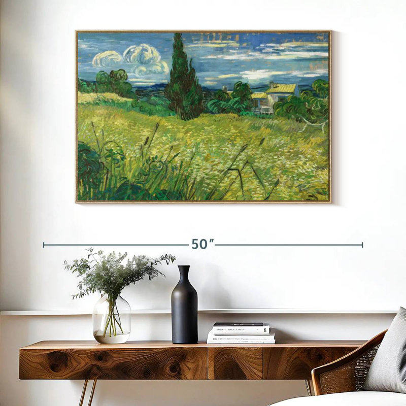Champ vert 1889, Cadre flottant en bois naturel, 40 po x 27 po