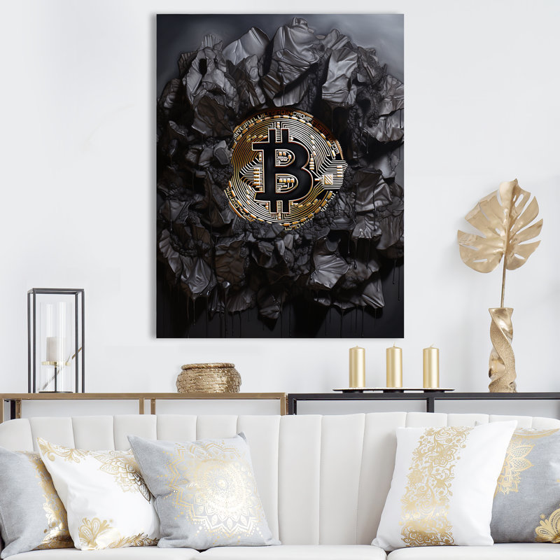 «Black Bitcoin II» sur toile, H 44 po x l 34 po x P 1,5 po, Toile tendue