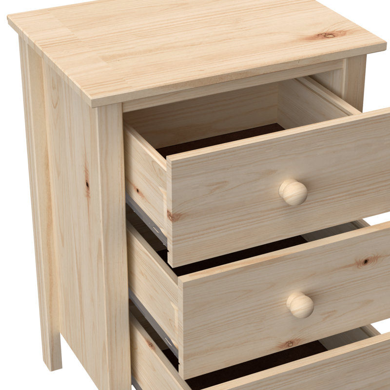 Creath Solid Pine Extra-Tall Nightstand with 3 Deep Drawers for Ample Storage by, Unfinished