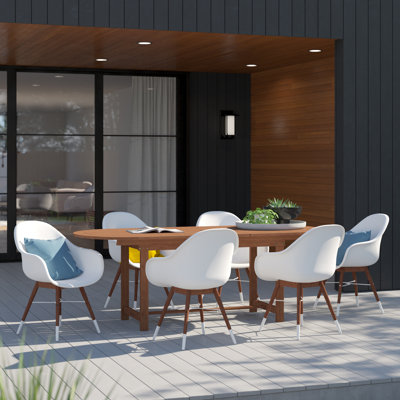 Anautica 6 - Person Wood Patio Dining Set with Extendable Oval Table