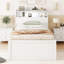 Lit plateforme simple en bois avec lit gigogne et tête de lit à DEL avec tiroirs, blanc