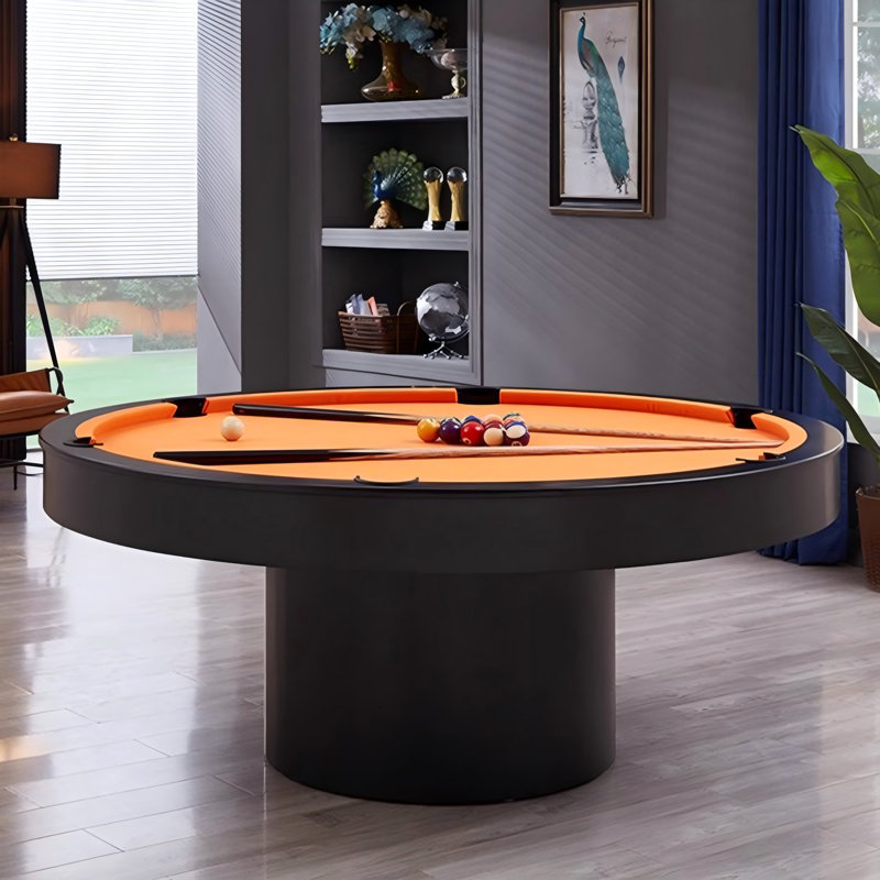 Table de billard de luxe ronde 2 en 1 avec plaque de recouvrement 62,99 po, 62.99" L x 62.99" W x 31.5" H, Black