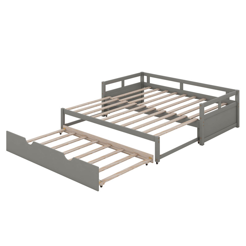 Twin Daybed With Trundle, Extendable Design, Gray