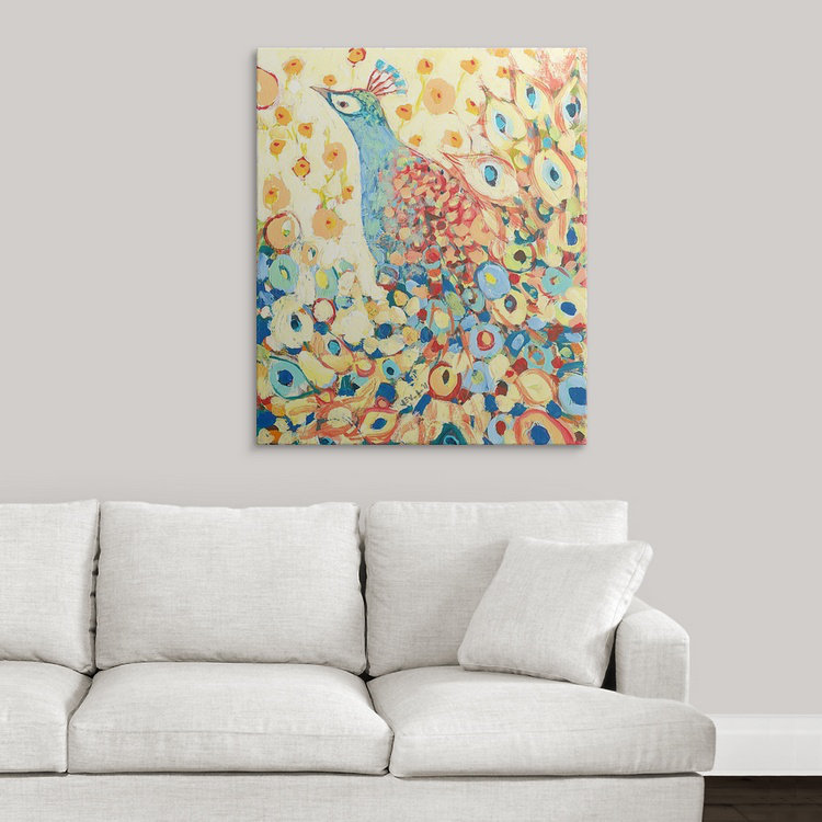 «Nolani Peacock Hiding in My Poppy Garden» - reproduction d'art, H 48 po x l 38 po x 1,5 po, Toile