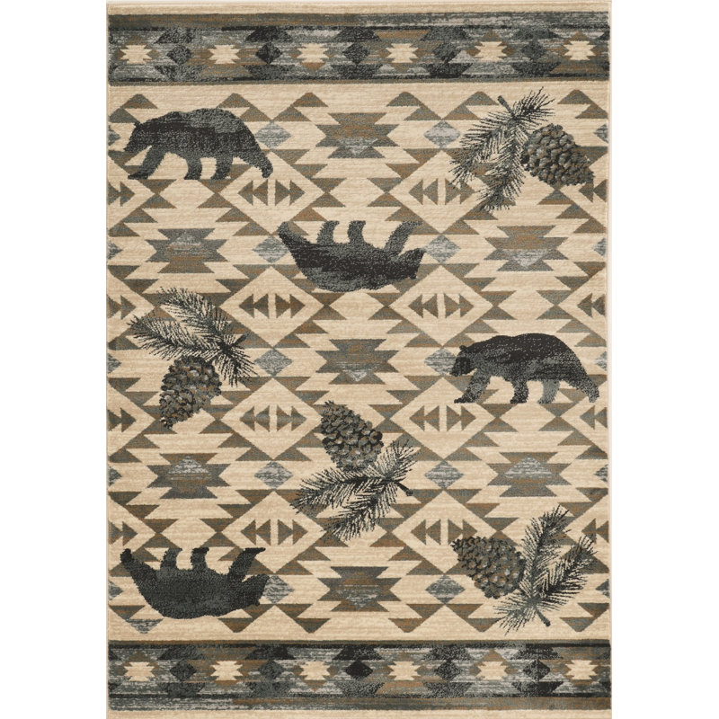 Tapis ivoire bleu géométrique tissé à la machine