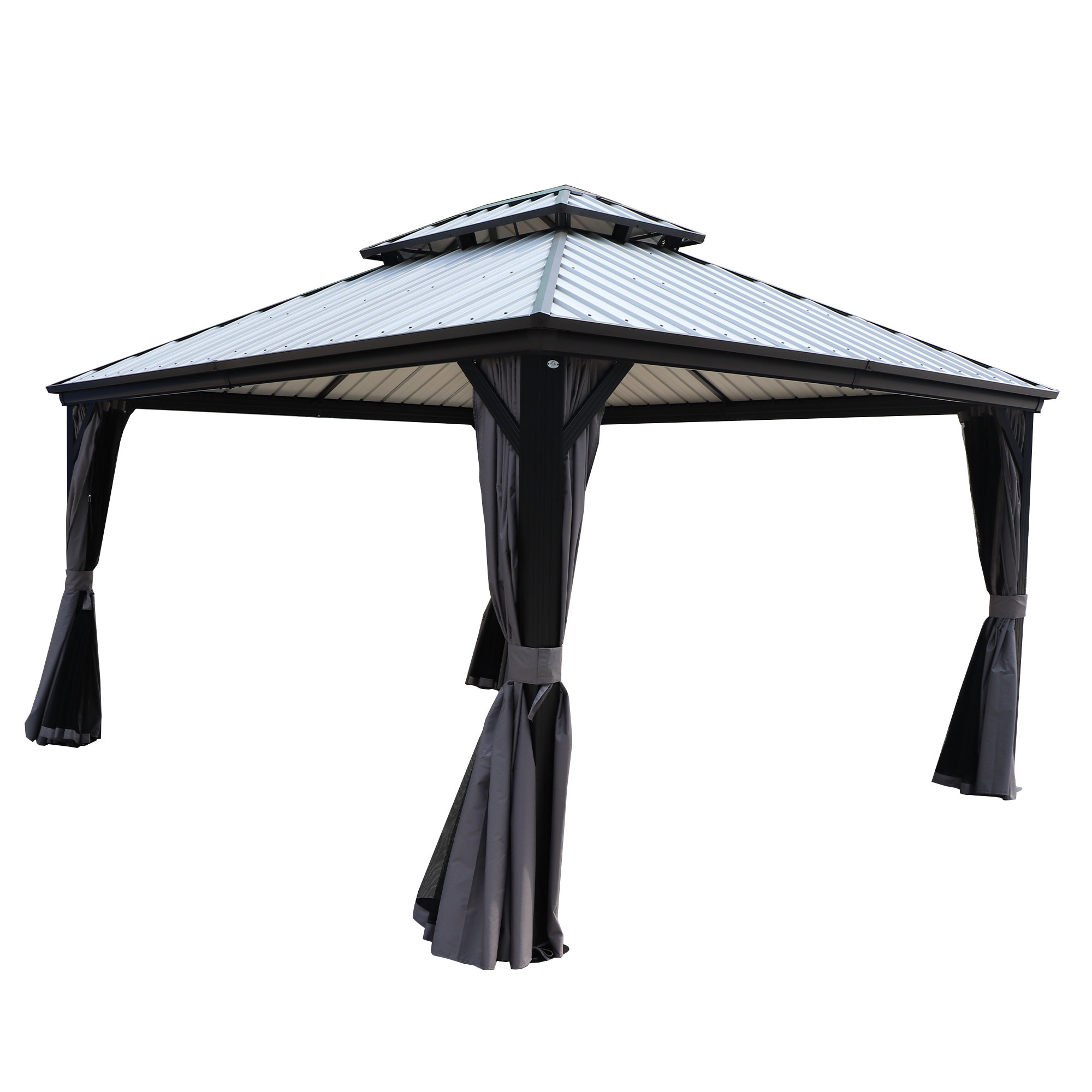 Kozyard Caesar Gray Double Roof Hardtop Gazebo with Privacy Curtain and ...