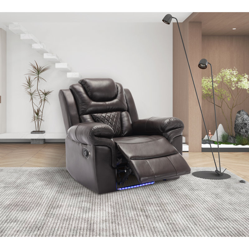 Single Faux Leather Manual Recliner Chair with LED Light Strip
