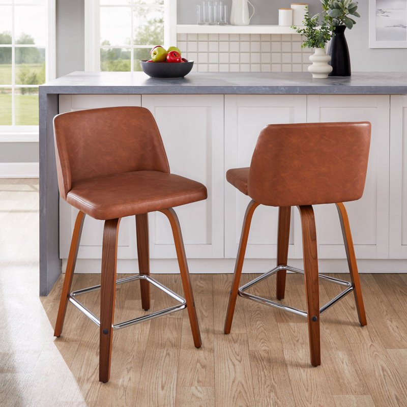 Lakyia Swivel Upholstered Counter Stool, Walnut/Chrome