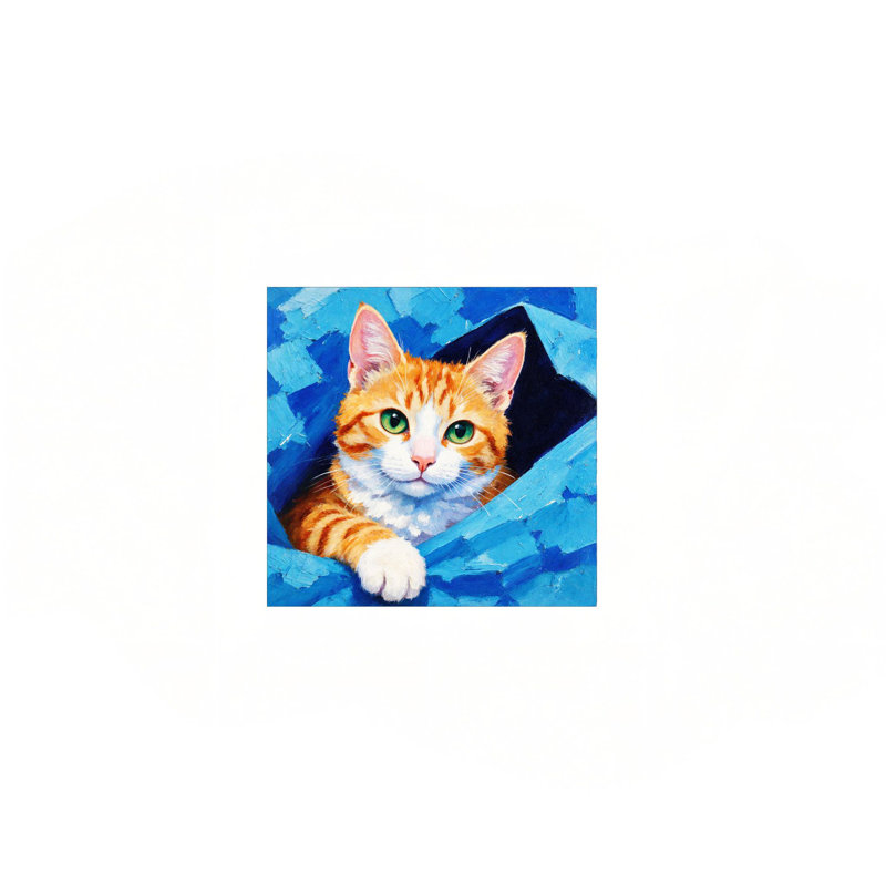 Chat orange sur fond bleu, art mural 16 po x 16 po