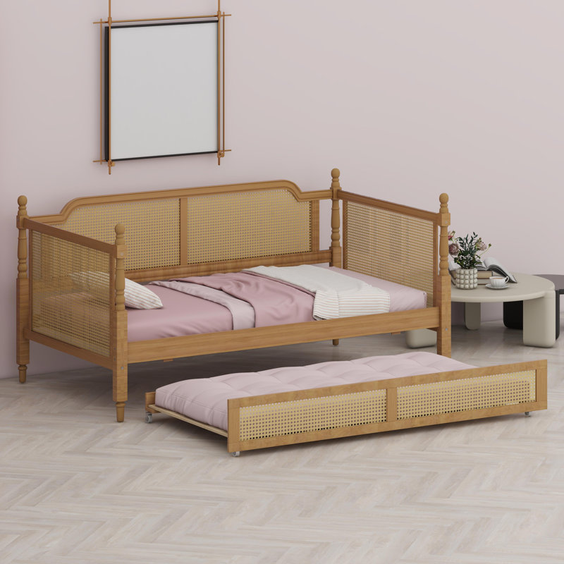Lit de jour de style traditionnel avec lit gigogne, idéal pour les espaces compacts et les chambres d'amis, Walnut