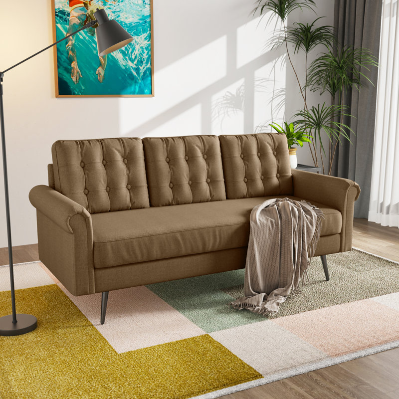 74" Rolled Arm Living Room Bedroom Furniture Upholstered Sofa, Taupe 100% Polyester
