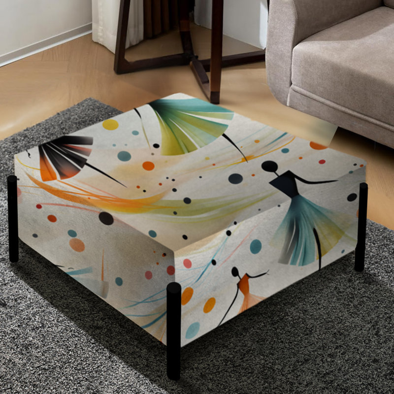Beige And Green Dance Pattern - Abstract Large Square Ottoman