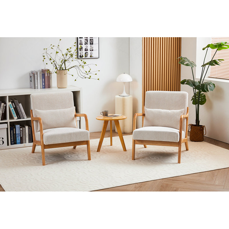 Fauteuil d'appoint de style moderne Mid-Century avec coussin, fauteuil de lecture rembourré avec structure en bois massif pour le salon, la chambre à coucher et le balcon
