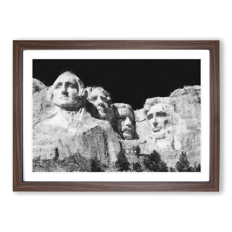 Mount Rushmore - Picture Frame Painting, Walnut Framed, 27cm H x 36cm W x 2cm D