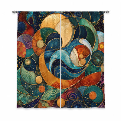 2 pièces de rideaux artistiques, tissu filtrant la lumière, motif circulaire mystérieux, protection solaire et protection de la vie privée, conception à passe-tringle pour le salon, la chambre à coucher, le balcon et la cuisine