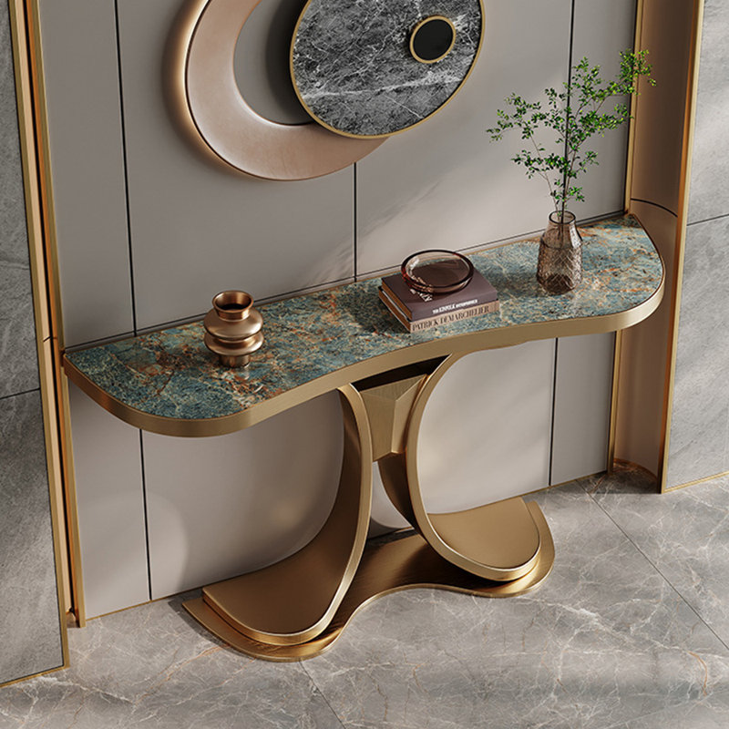 Table d'entrée moderne en acier inoxydable, H 33,4 po x l 54,3 po x P 14,9 po, Doré