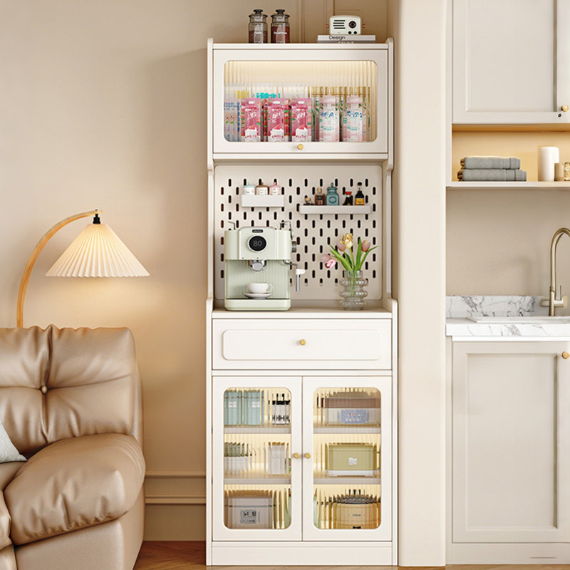 Buffet de 23,62 po de hauteur, armoire autoportante étroite étroite avec panneau perforé pour petits espaces, armoire de rangement multifonctionnelle pour la cuisine