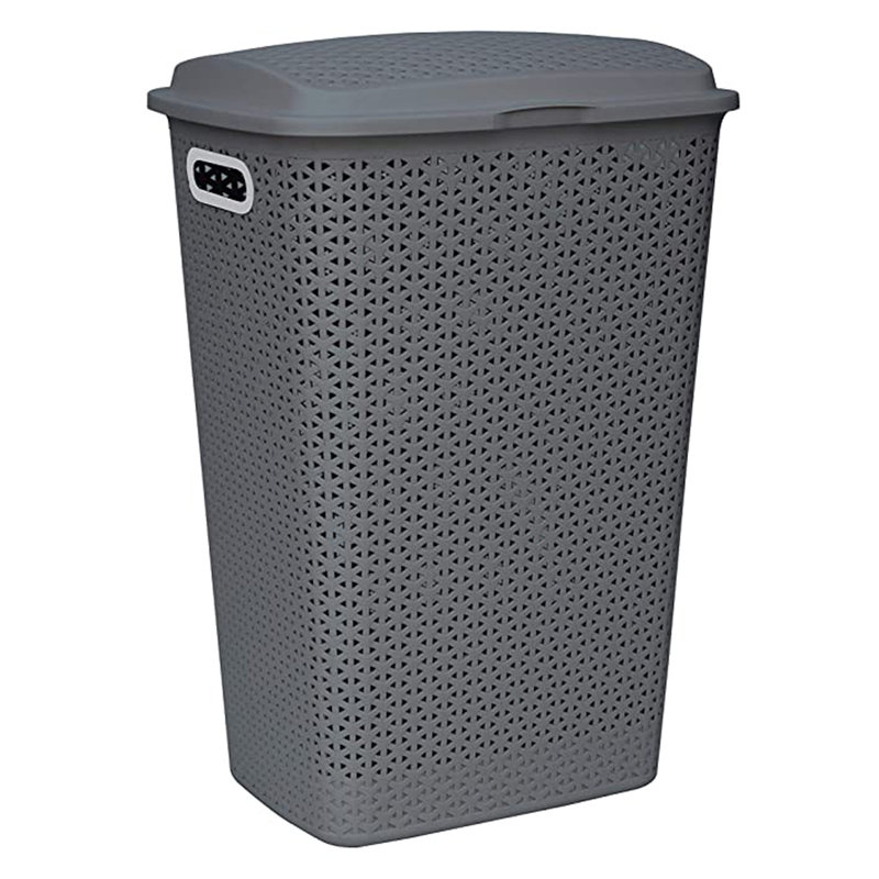 Plastic Laundry Hamper with Handles, Gray