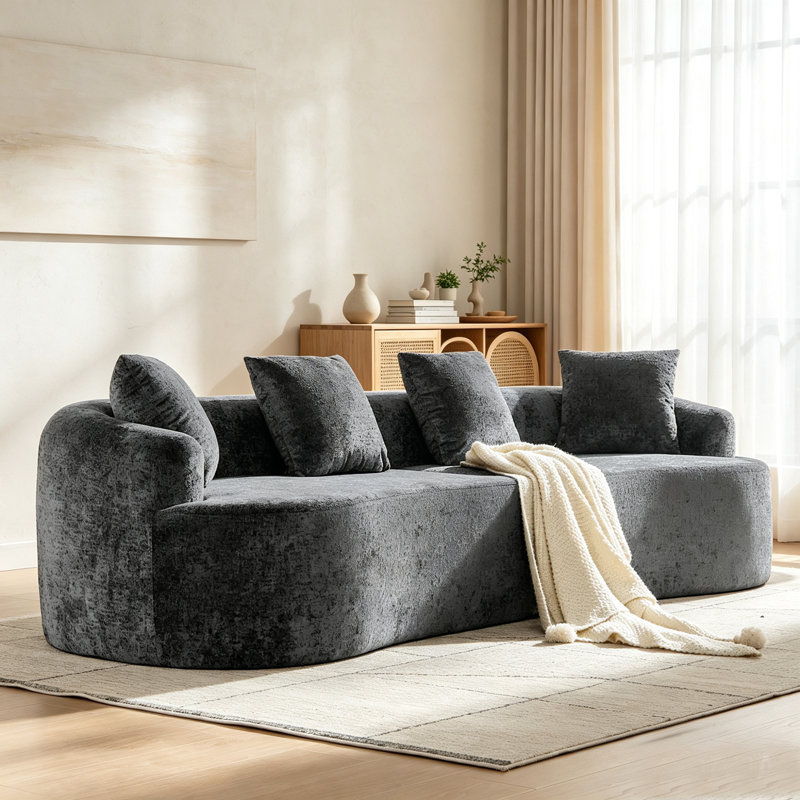 Canapé modulaire incurvé 110 po Chenille, Gris chenille