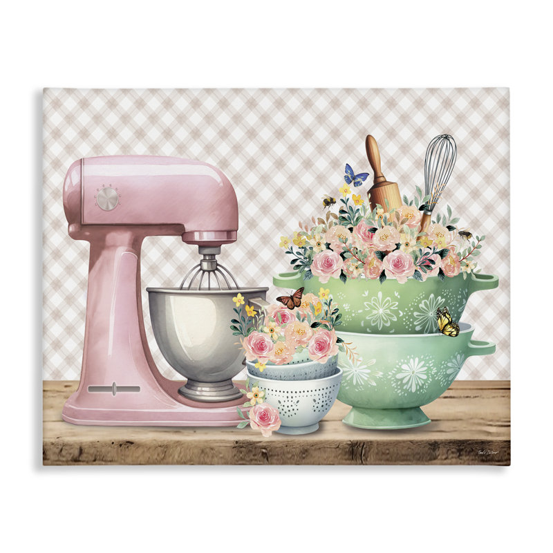 Art floral sur toile Floral Vichy Kitchen par Nicole DeCamp, H 16 po x l 20 po