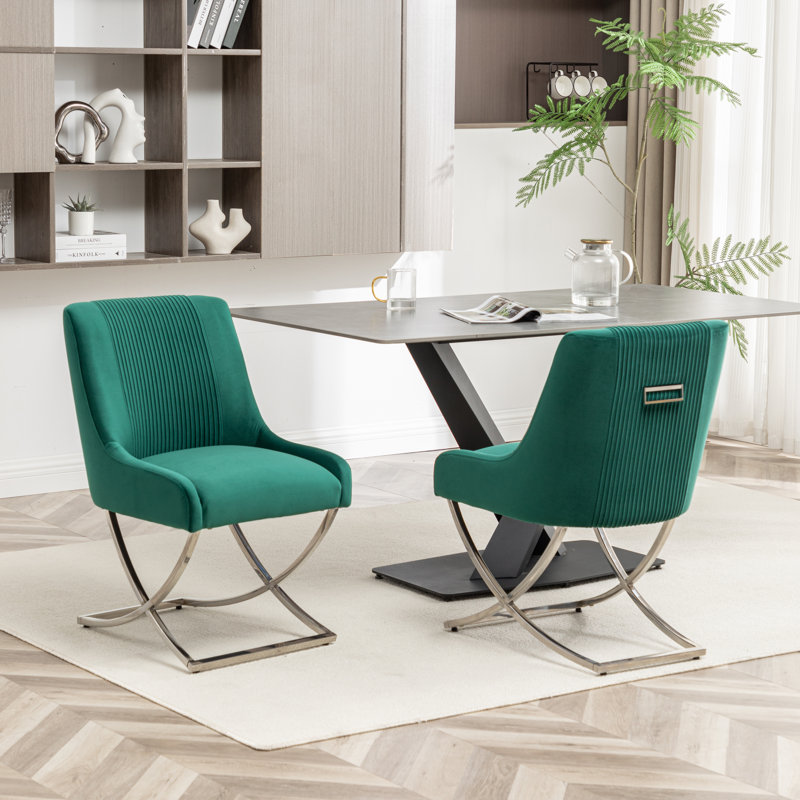 Chaise d'appoint rembourrée en velours Elian, Vert foncé