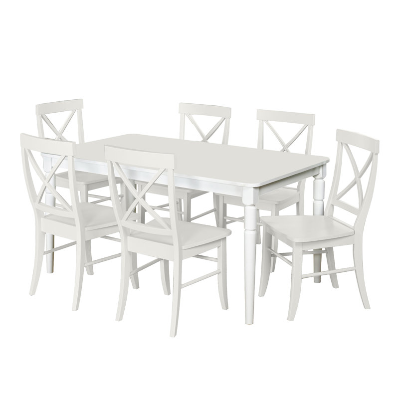 Bellmead Dining Set, White, 7 Pieces: 1 Table, 6 Chairs