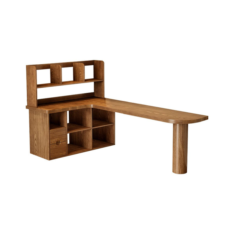 Light-walnut L-Shaped Solid Wood desks, 53.15" H x 78.74" W x 47.24" D, Left Hand Return