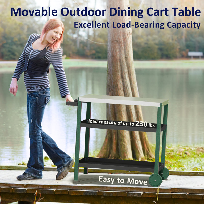 Outdoor Grill Table Cart with Stainless Steel Top&3-Shelf, Black/Green/White, 33.5" H x 19.7" W x 34" D