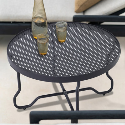 28'' W X 17.5'' H Indoor/ Outdoor Round Steel Coffee Side Table, Modern Patio Plant & Camping Table with Reinforced Tabletop Design
