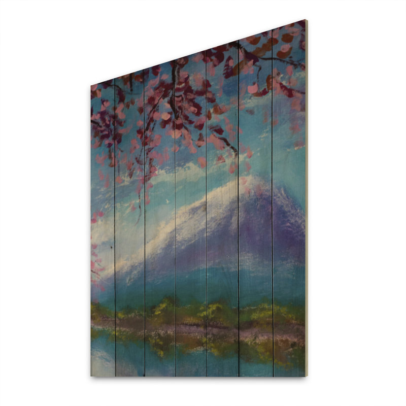 Fleurs de sakura rose sur un lac de montagne Fleurs de sakura rose sur un lac de montagne - Peinture sur