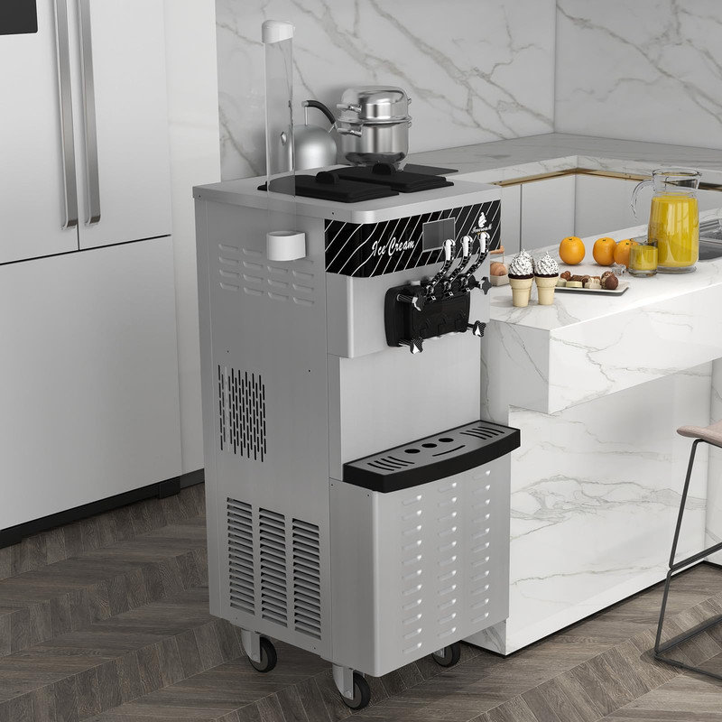 Machine à crème glacée commerciale commerciale - 3 saveurs, débit de 5,8 à 7,9 GPH, nettoyage automatique et pré-refroidissement pour les casse-croûte et les camions de nourriture