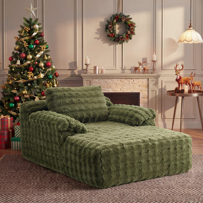 Velvet Oversized Chaise Lounge Sleeper Sofa, Green