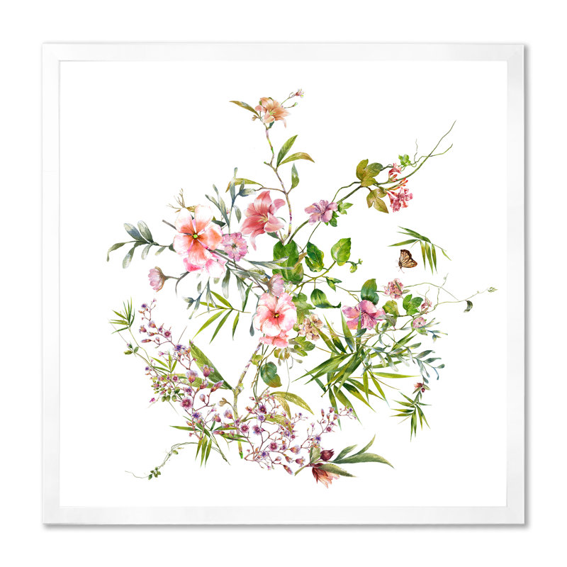 Elegant Botanical Summer Expression III - Peinture, H 36 po x l 36 po, Cadre photo blanc