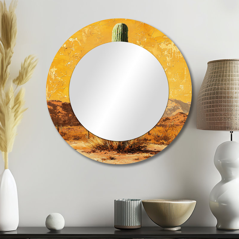 Cactus et le désert chaleur I - miroir décoratif floral cactus - imprimé sur métal, 23 po x 23 po